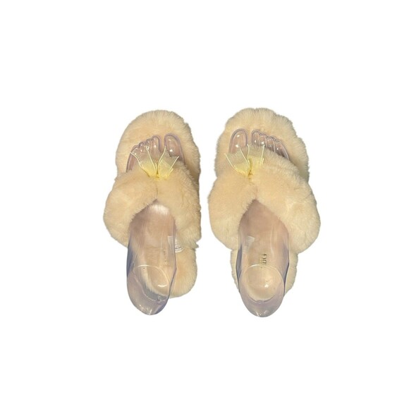 UGG Fluff Flip Flop Women's Size 5 Fuzzy Thong Slippers Slides Ivory Excellent - Picture 2 of 9